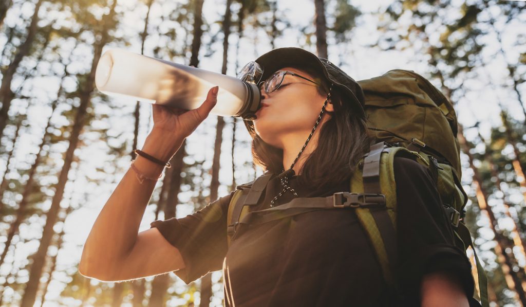 hiker drinking water