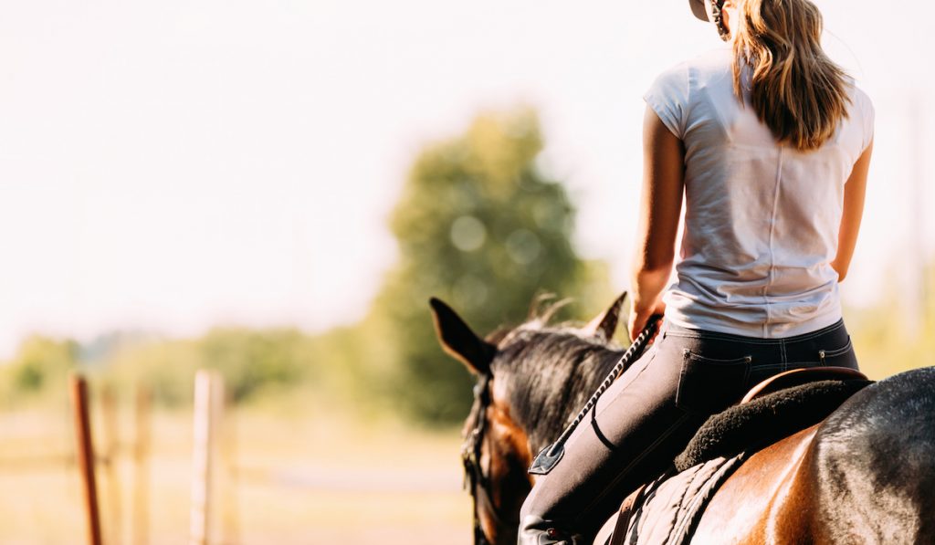 riding a horse on the open