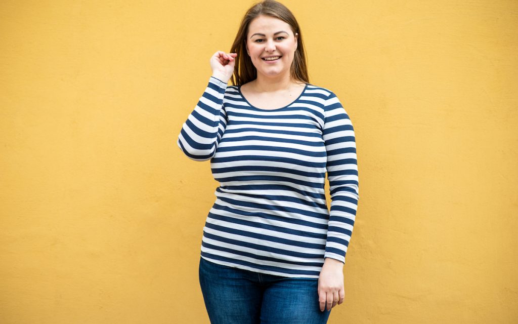 woman wearing striped clothing