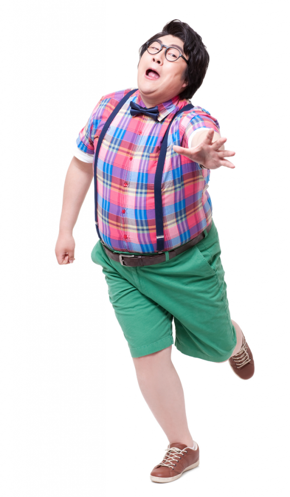 Cheerful overweight man running